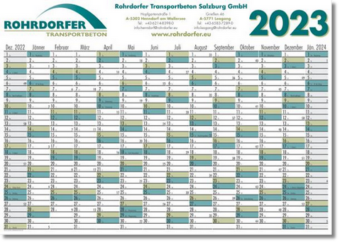 Wandplaner mit  Kalendarium für Österreich